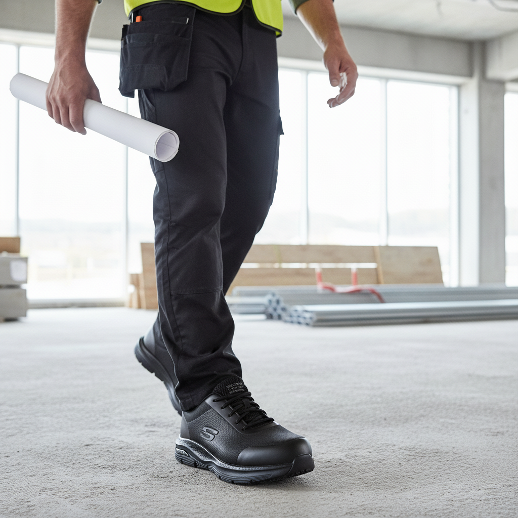 Black Safety Trainers with Leather Upper for Workwear