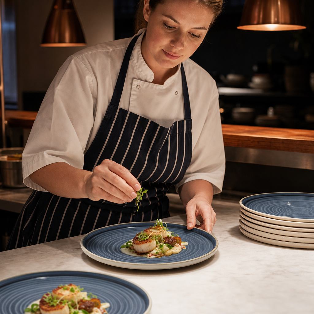 Organic Walled Plates 206mm Blue Vitrified Ceramic for Casual Dining (Pack of 6)