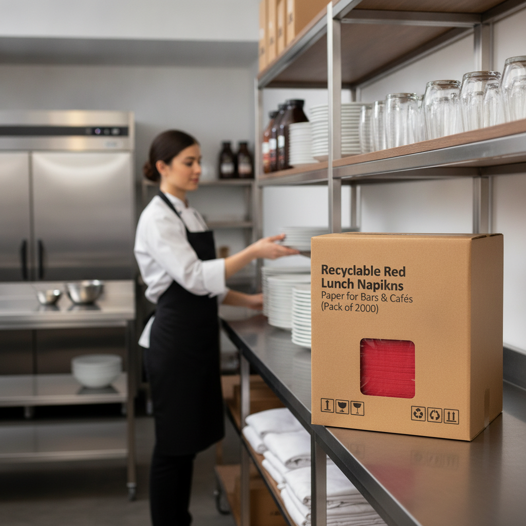 Recyclable Red Lunch Napkins 33x33cm Paper for Bars & Cafés (Pack of 2000)