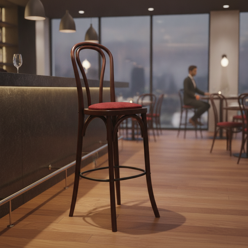 Rubber Wood Hoop Back Bar Chair with Plush Seat 10kg for Restaurants