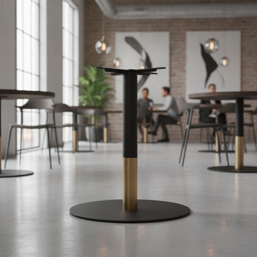 Steel Round Dining Table Base with Gold Collar 600mm for Indoor Use
