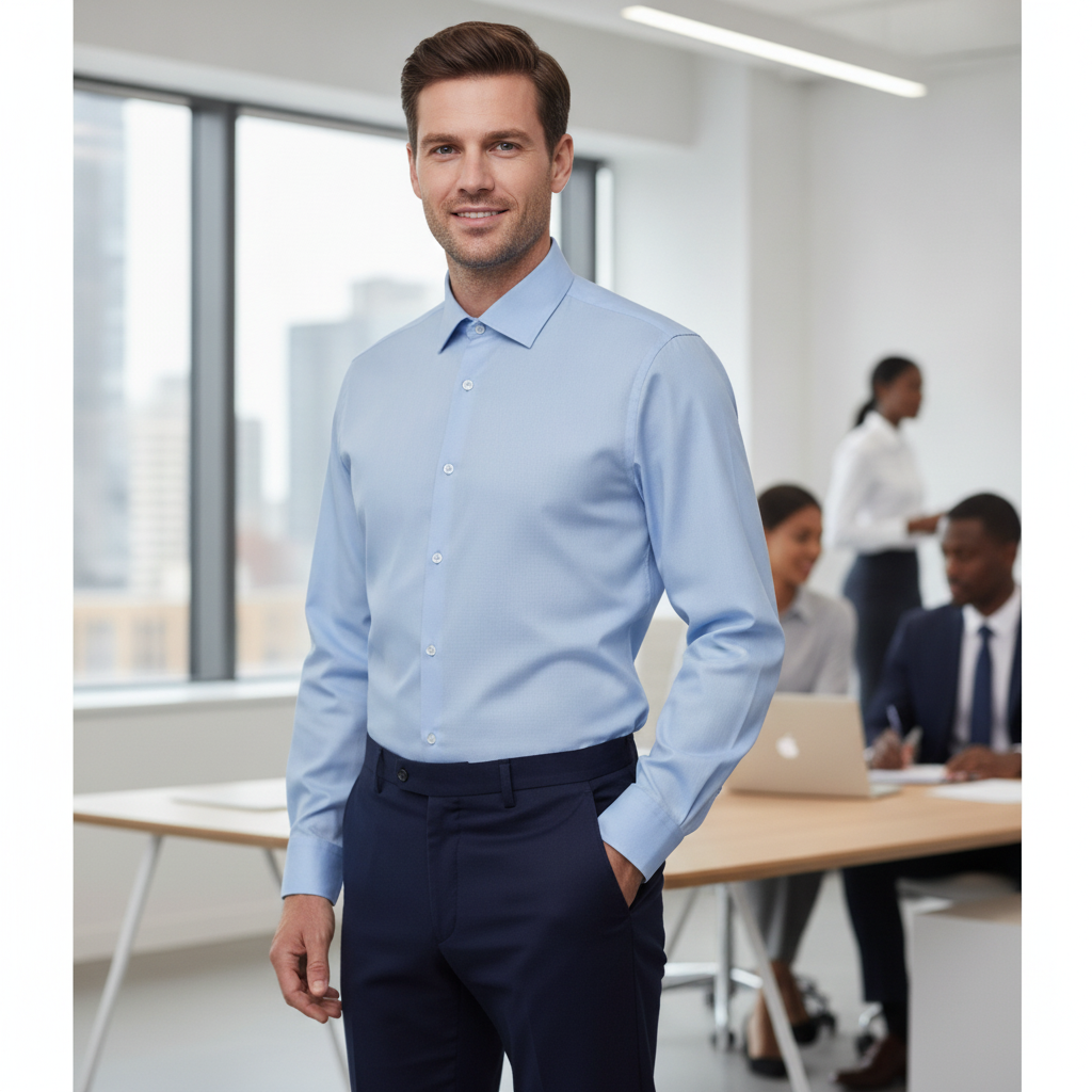 Cotton Light Blue Long Sleeve Shirt for Office Wear