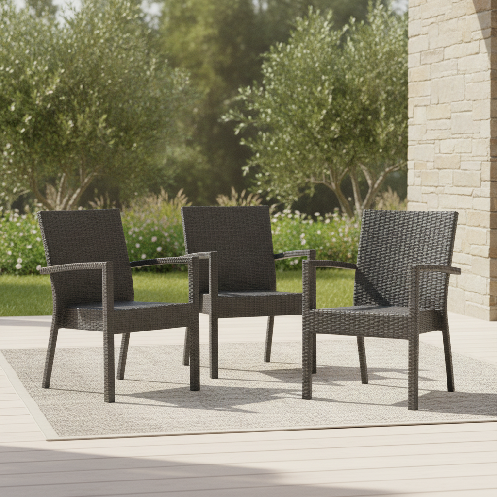 Aluminium & PE Wicker Armchairs Charcoal 853x560mm for Outdoor Seating (Pack of 4)