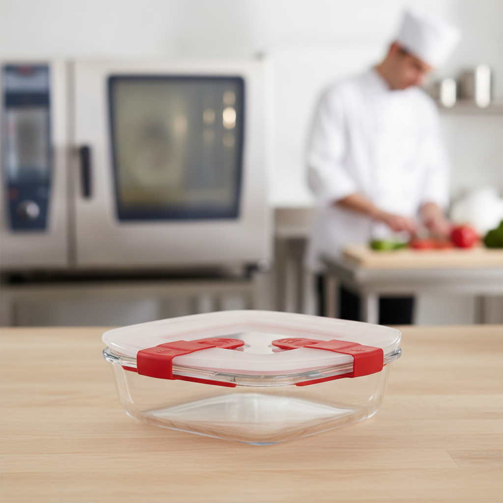 Glass and Plastic Square Dish 350ml for Food Storage