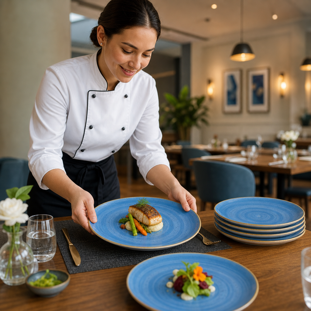 Round Plates Blue Vitrified Ceramic for Catering (Pack of 6)