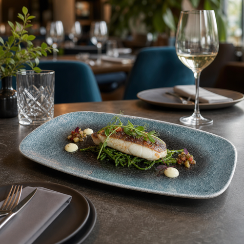 Chefs Oblong Plates Blue Vitrified Ceramic for Catering & Hospitality (Pack of 12)