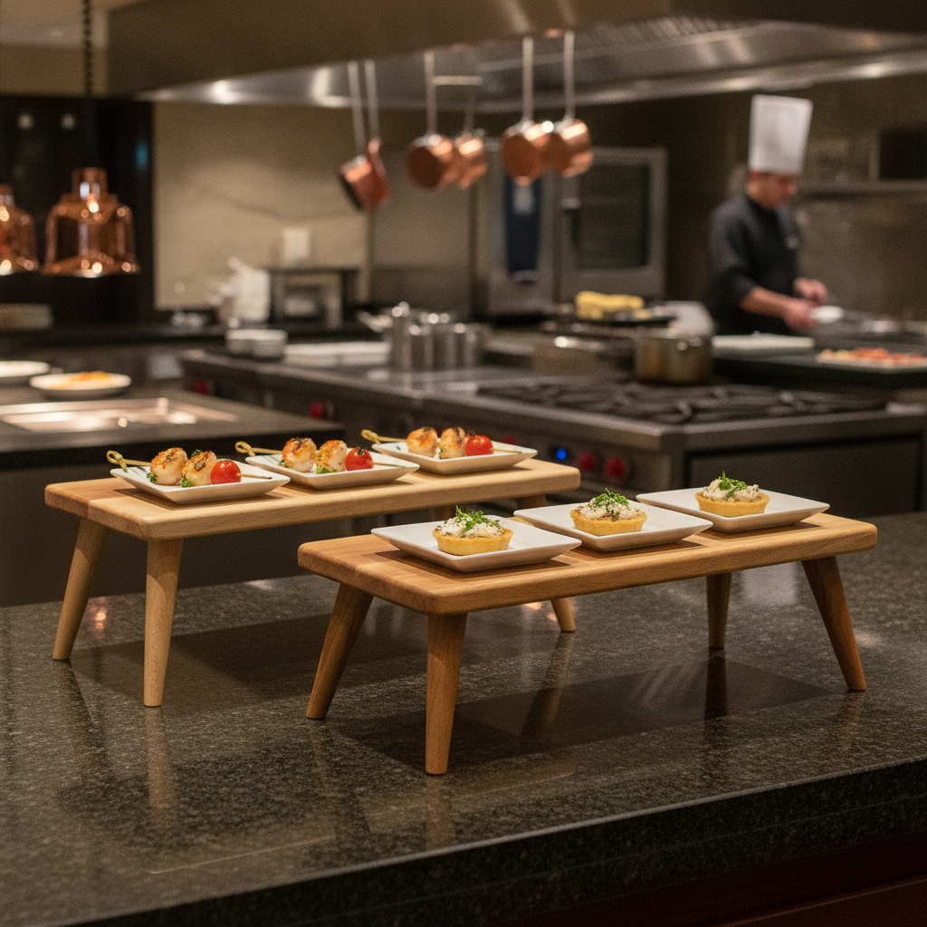 Beech Wood Rectangular Buffet Stand 427mm for Catering Events (Pack of 2)