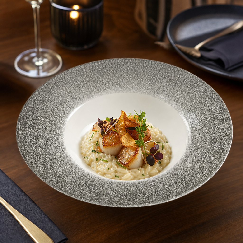 Raku Round Wide Rim Bowls in White and Quartz Black 240mm for Dining Experiences