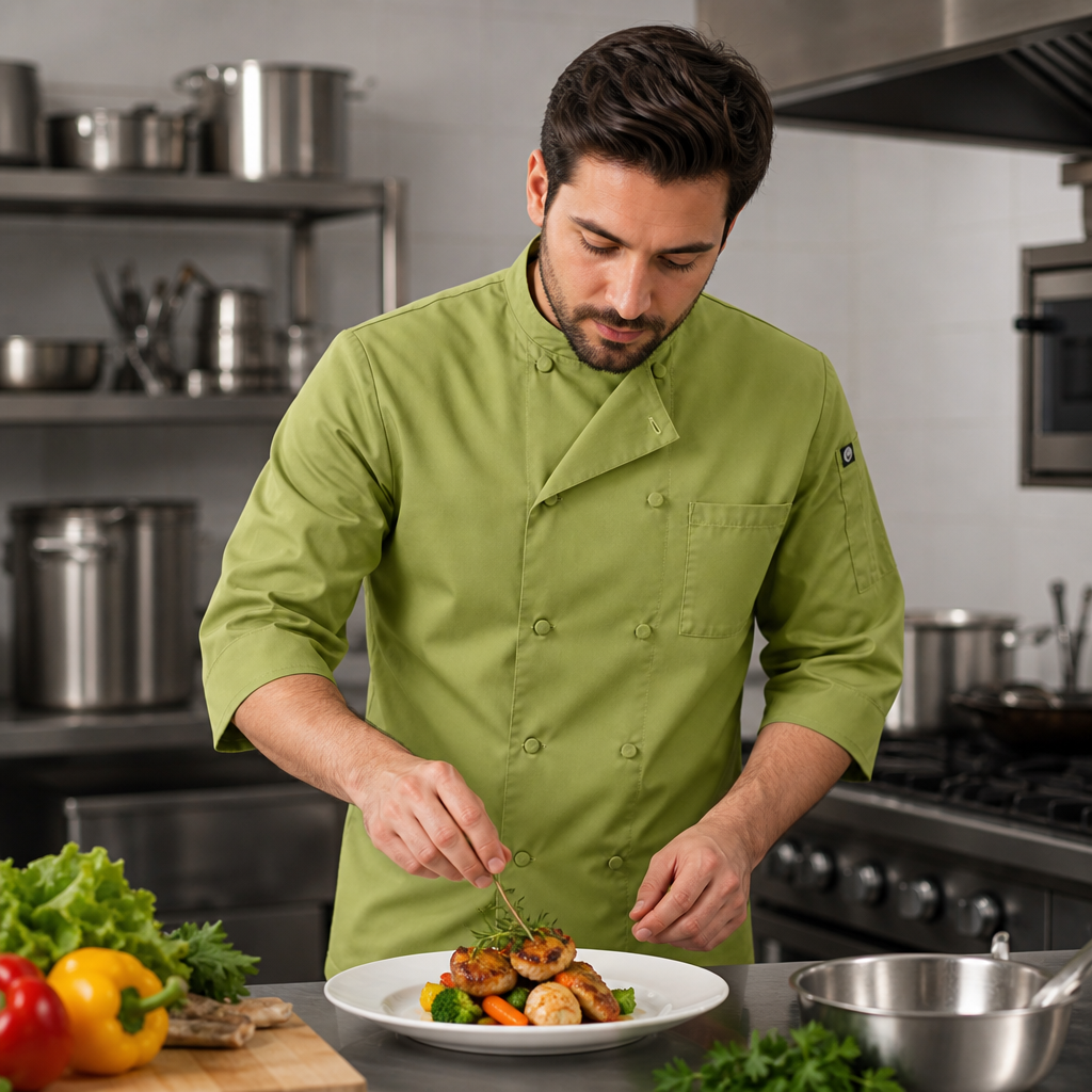 Polycotton Double Breasted Chef Jacket in Lime for Culinary Professionals