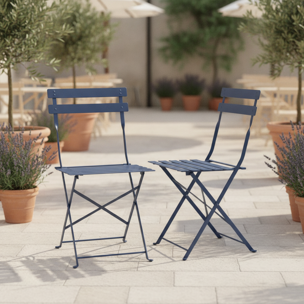 Powder-Coated Steel Folding Chairs Navy 800x387mm for Outdoor Use (Pack of 2)