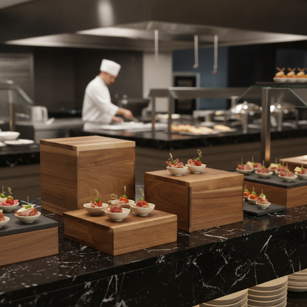 Acacia Wood Riser Blocks 50/100/150mm for Buffet Displays (Pack of 3)