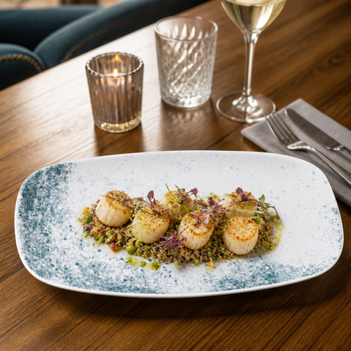 Chefs' Oblong Plates Blue Vitrified Porcelain for Restaurants & Catering (Pack of 12)