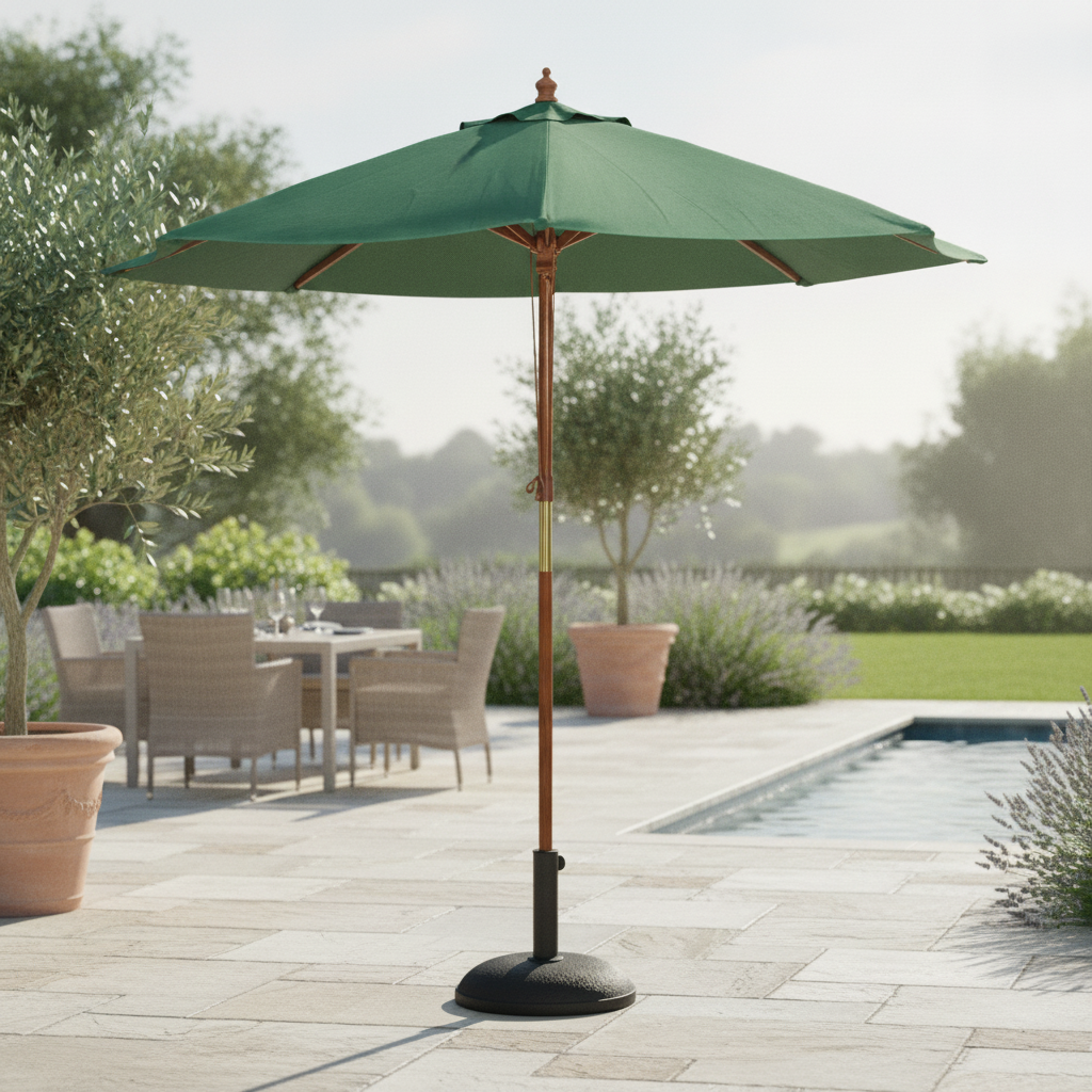 Wooden Green Round Parasol 2.5m for Outdoor Spaces