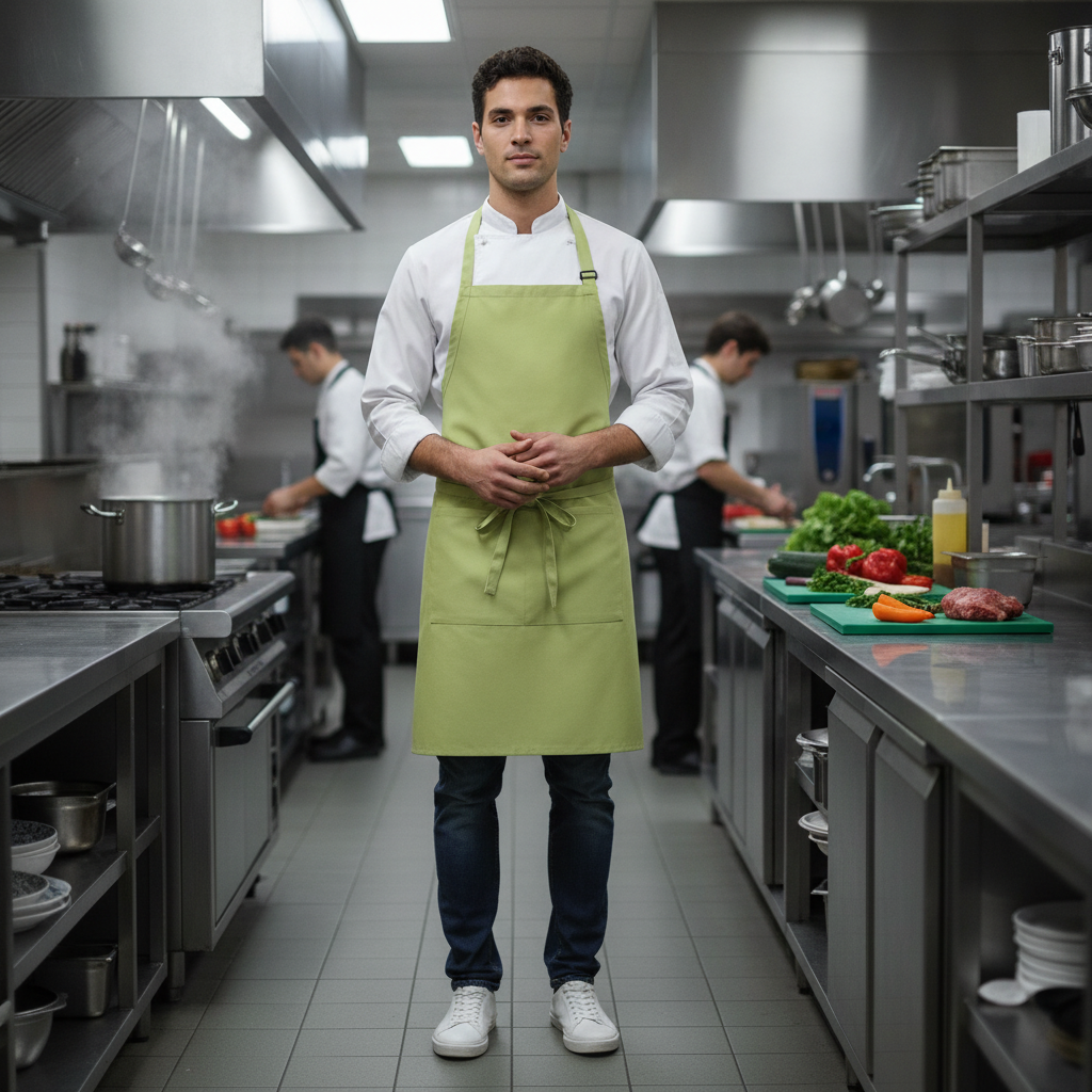 Polycotton Lime Green Bib Apron for Kitchen Staff