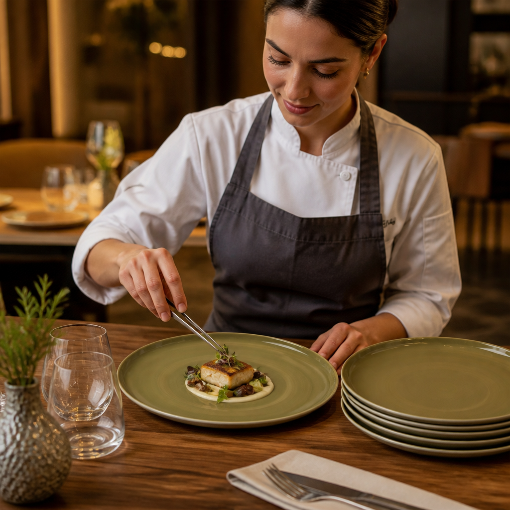 Alumina Stack Plates Olive 285mm Green Vitrified Ceramic for Casual Dining (Pack of 6)