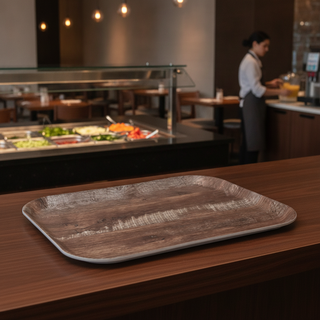 Polypropylene Wood Grain Tray 360 x 460mm for Self-Serve Restaurants