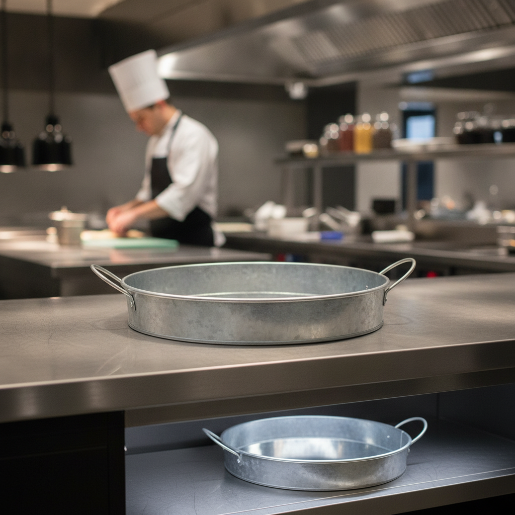 Galvanised Tin Round Serving Platter 304mm for Catering & Hospitality