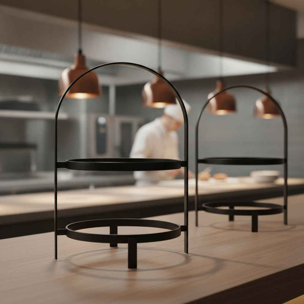 Black Steel Two-Tier Serving Rack 355mm for Buffet & Catering