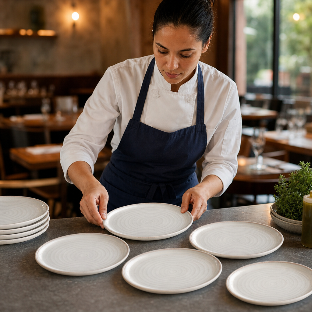 Small Rim Plates White Stoneware for Rustic Dining (Pack of 6)