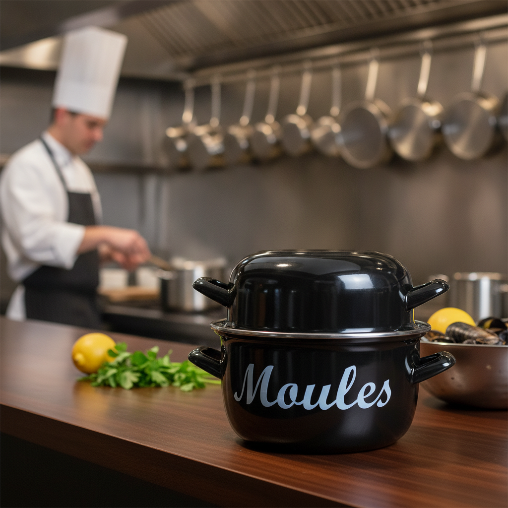 Durable Steel Large Mussel Pot 5.5L for Seafood Dishes