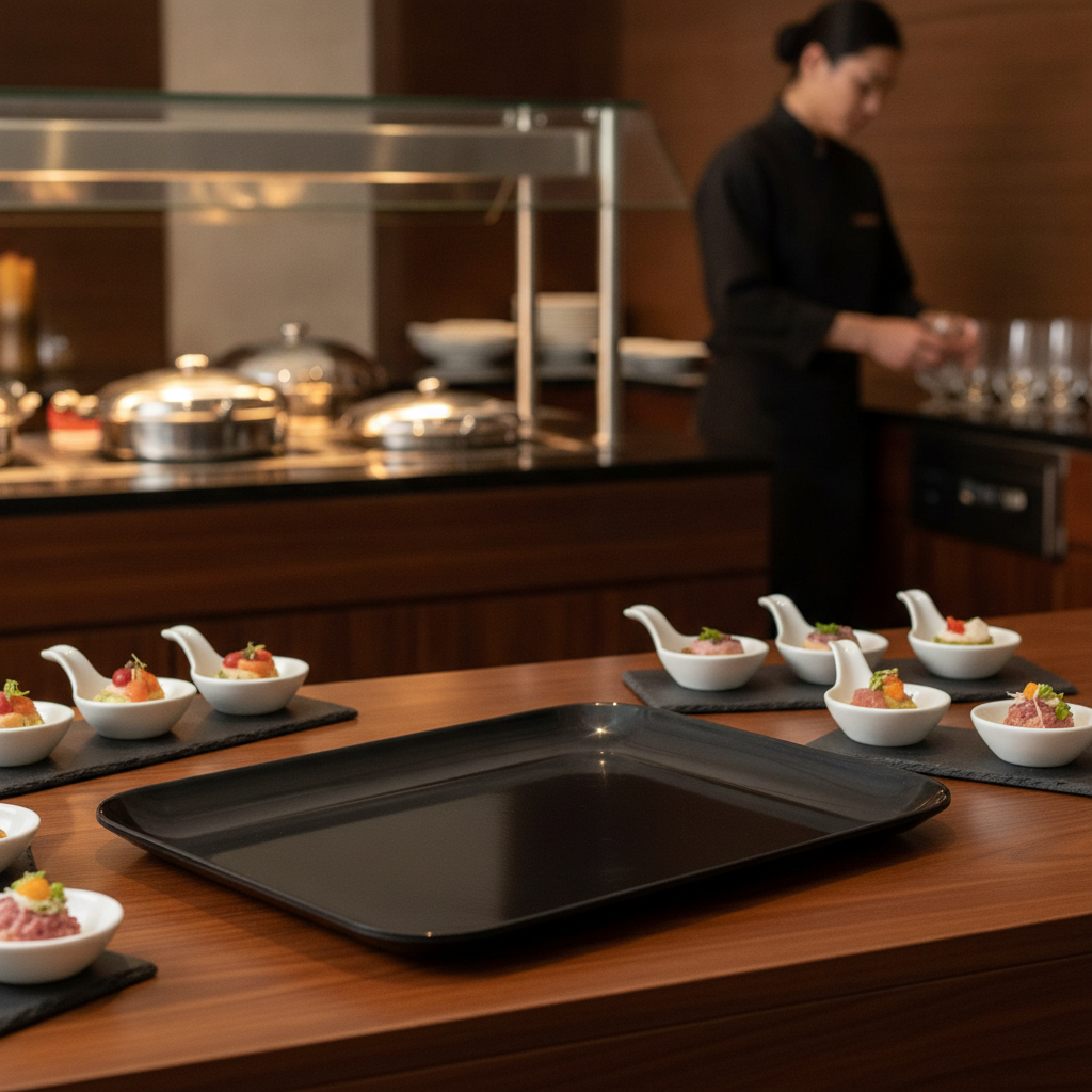 Melamine Rectangular Tray Black for Buffet Presentations
