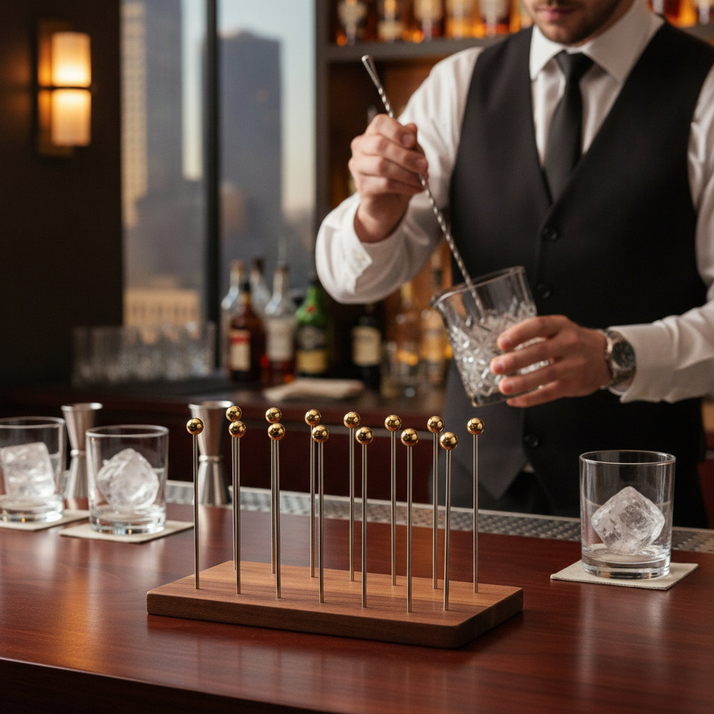 Stainless Steel Gold Ball Garnish Picks 108mm for Cocktail Presentation (Pack of 10)