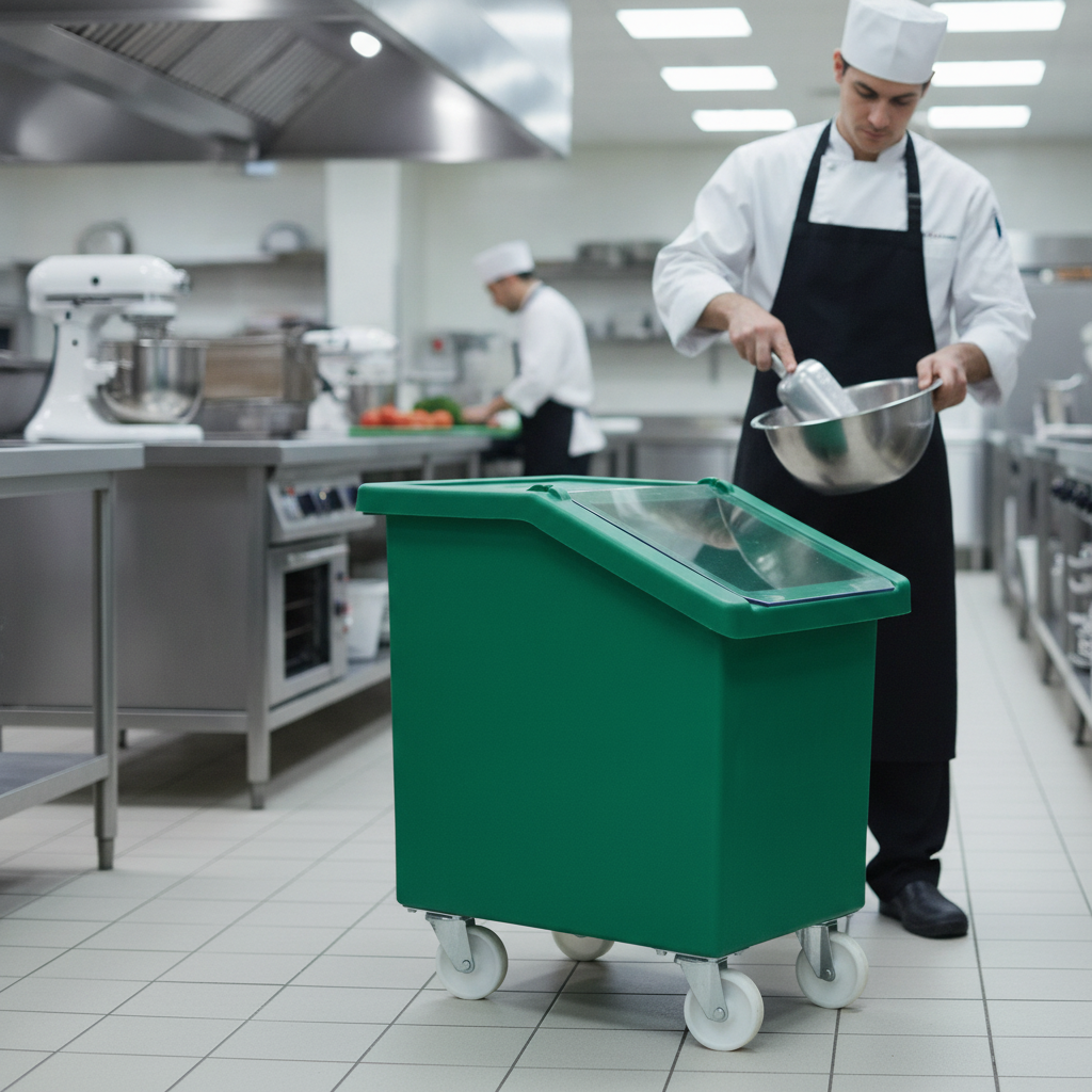 Polyethylene Mobile Ingredient Bin 90L for Food Storage