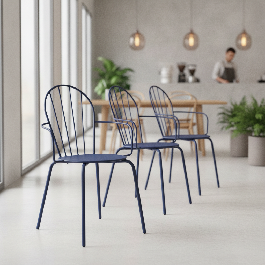 Powder-Coated Steel Dark Navy Armchairs 855mm for Restaurants & Cafés (Pack of 4)