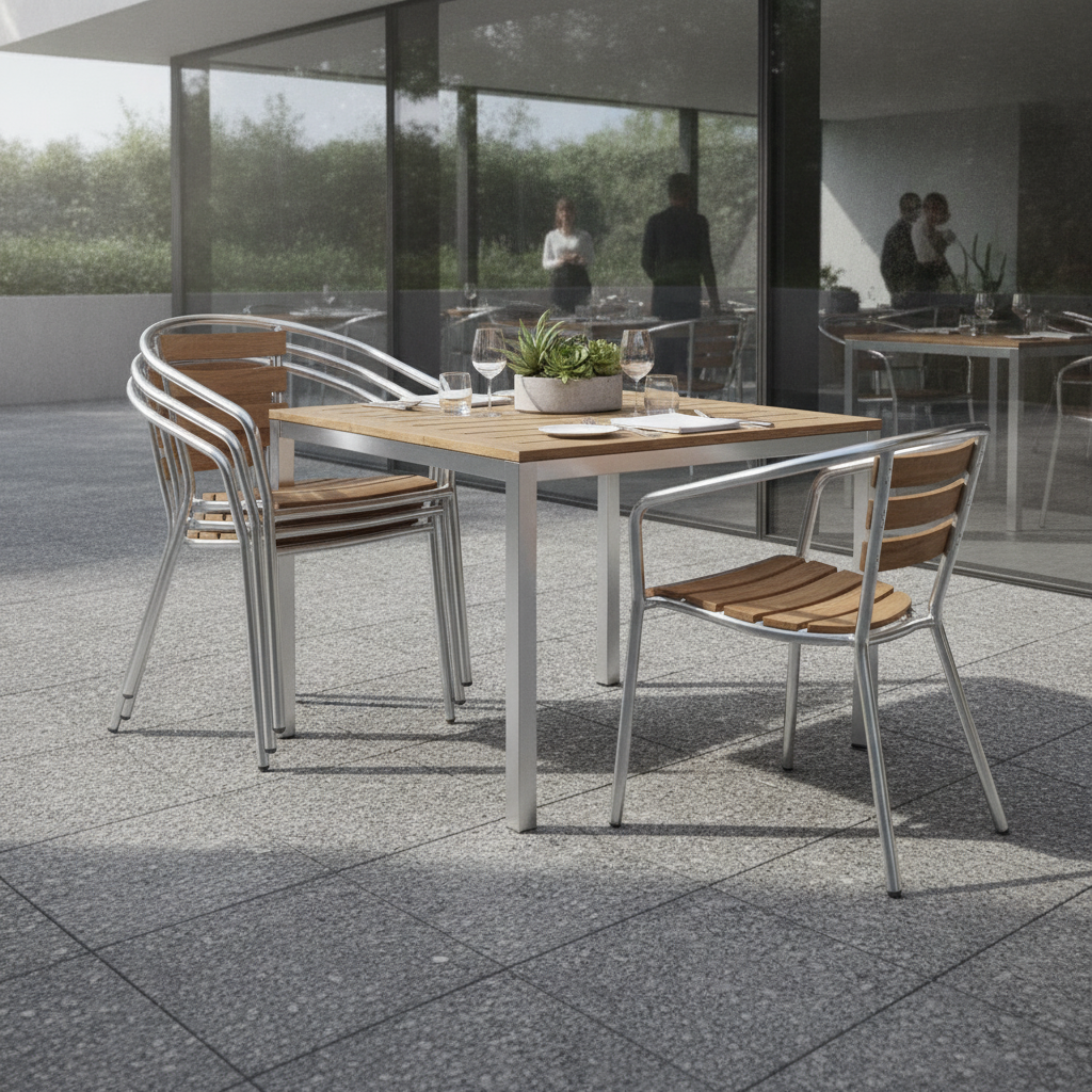 Aluminium and Ash Wood Chairs 730x555mm for Outdoor Dining (Pack of 4)