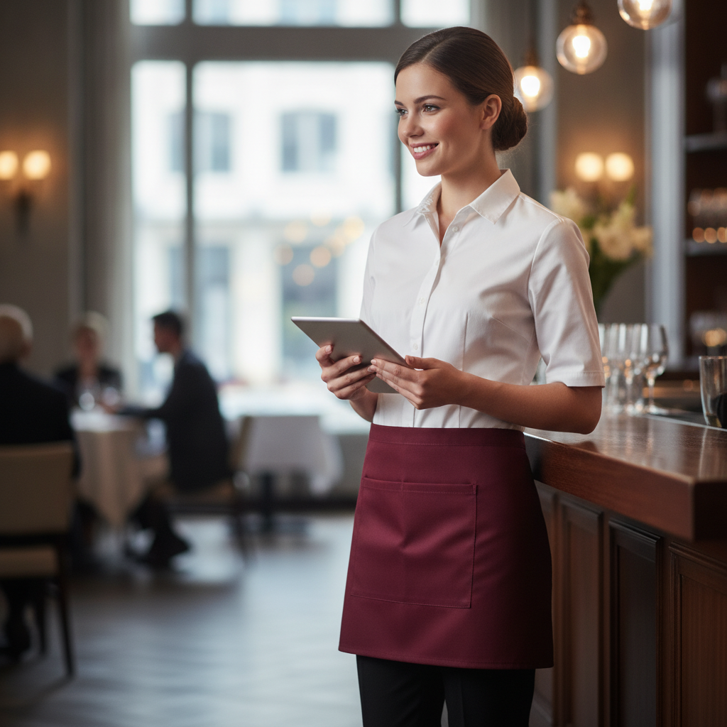 Polycotton Burgundy Waist Apron for Front of House Service