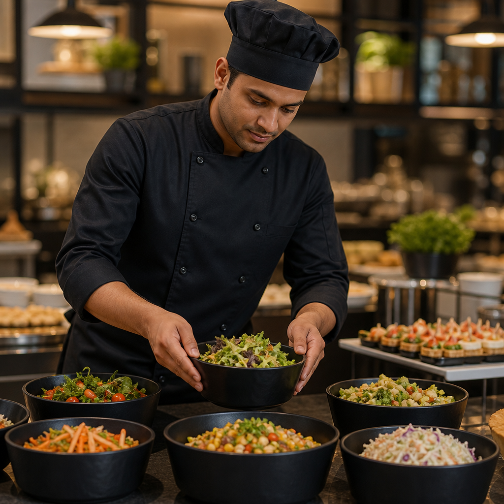 Round Bowls 140mm Black Melamine for Buffet Presentations (Pack of 12)