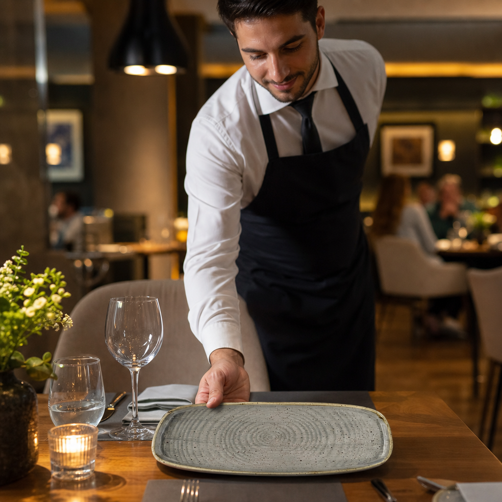 Walled Oblong Plates 300mm Vitrified Ceramic for Table Settings (Pack of 12)