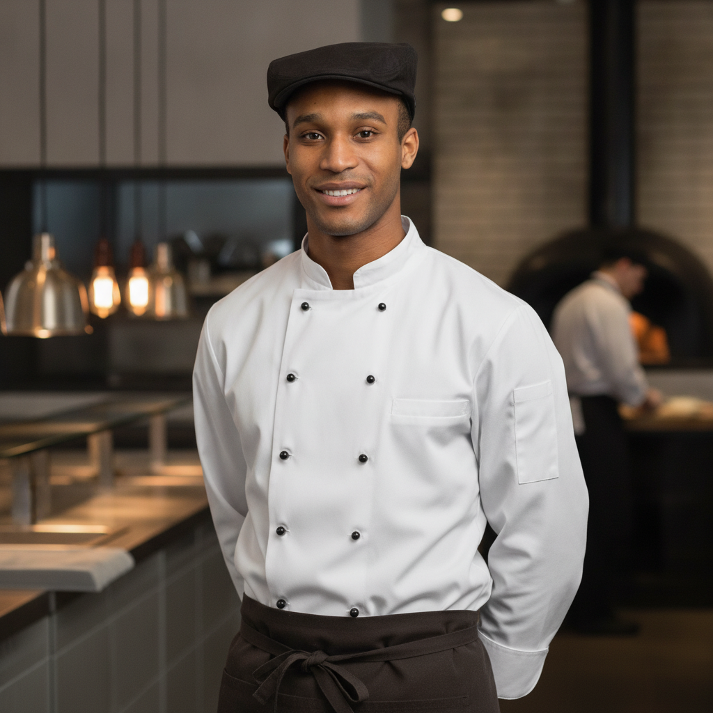 Cotton Blend Black Flat Cap for Front of House Staff