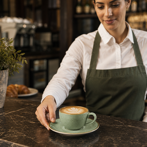 Cappuccino Saucers 156mm Green Vitrified Ceramic for Cafés (Pack of 12)