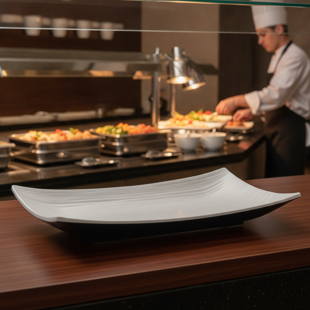 Melamine Dual Tone Curved Rectangular Platter 11in for Buffets