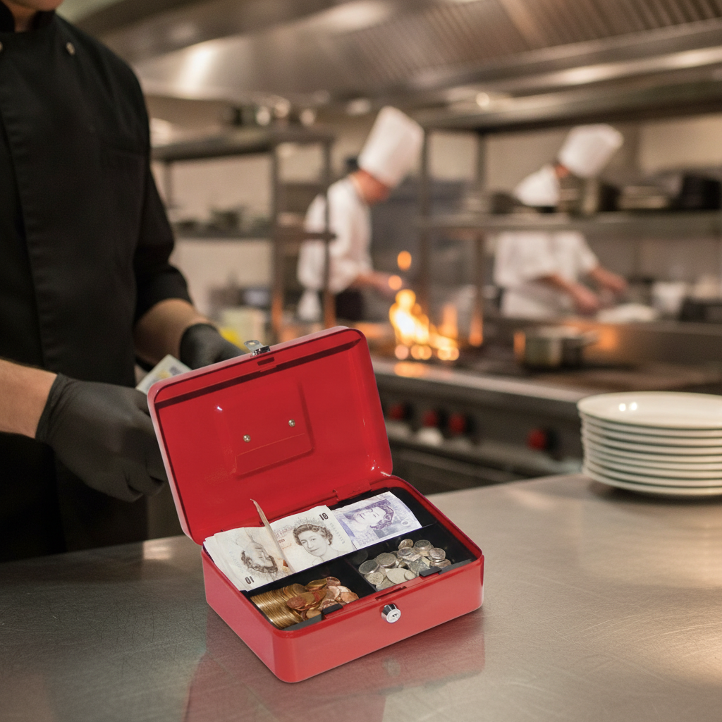Red Powder Coated Cash Box with Key Lock for Home & Office
