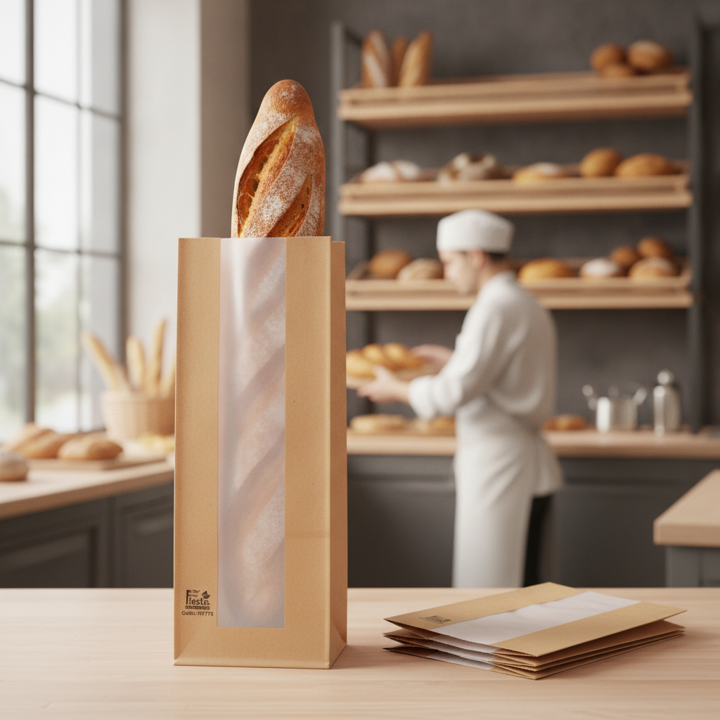 Compostable Paper Baguette Bags 300x100mm for Bakery Items (Pack of 1000)