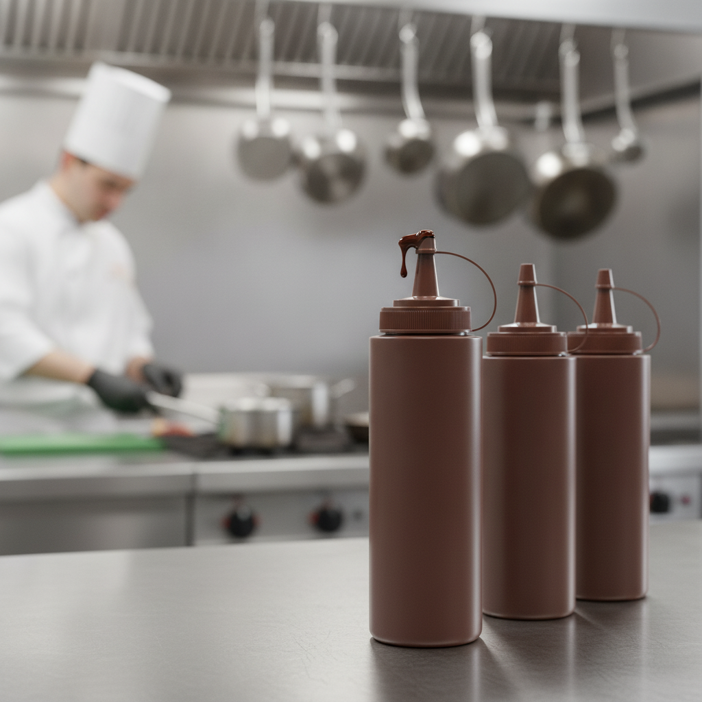 Polyethylene Brown Squeeze Sauce Bottle 8oz for Restaurants