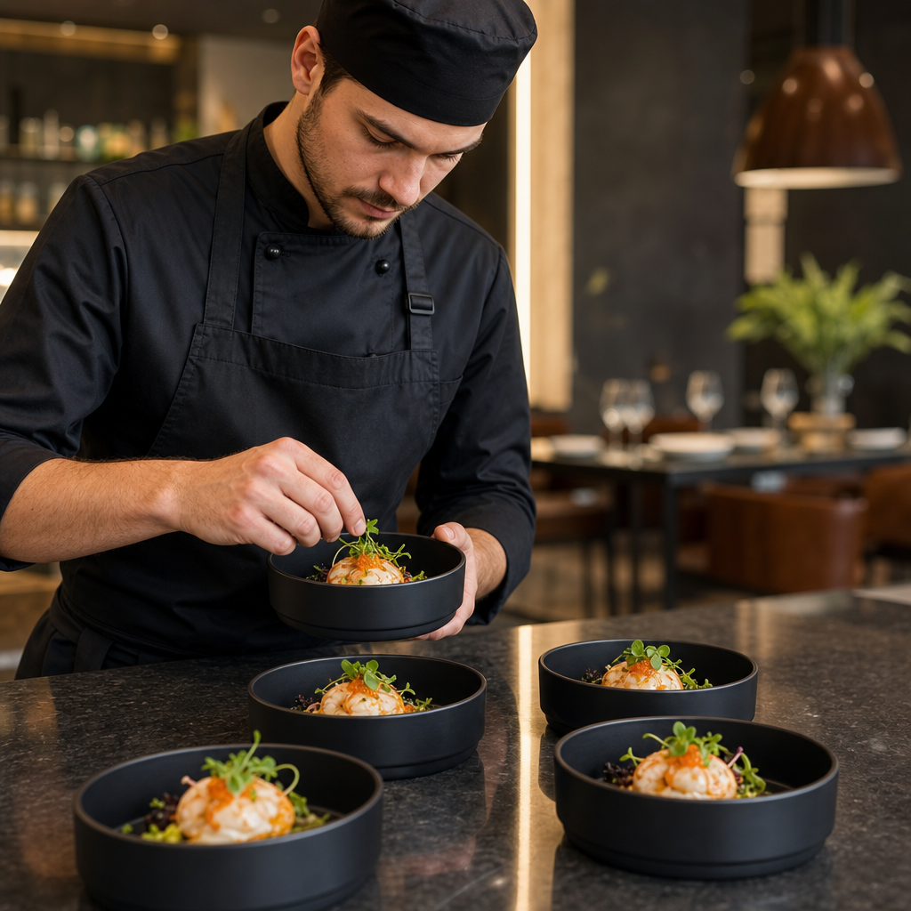 Stack Bowls 590ml Black Polycarbonate for Serving Appetizers (Pack of 6)