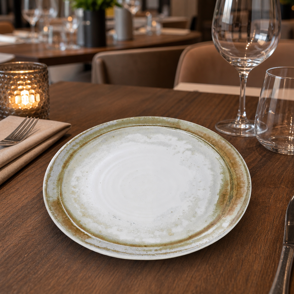 Organic Coupe Plates Sandstone Vitrified Ceramic for Casual Dining (Set of 12) (Pack of 12)