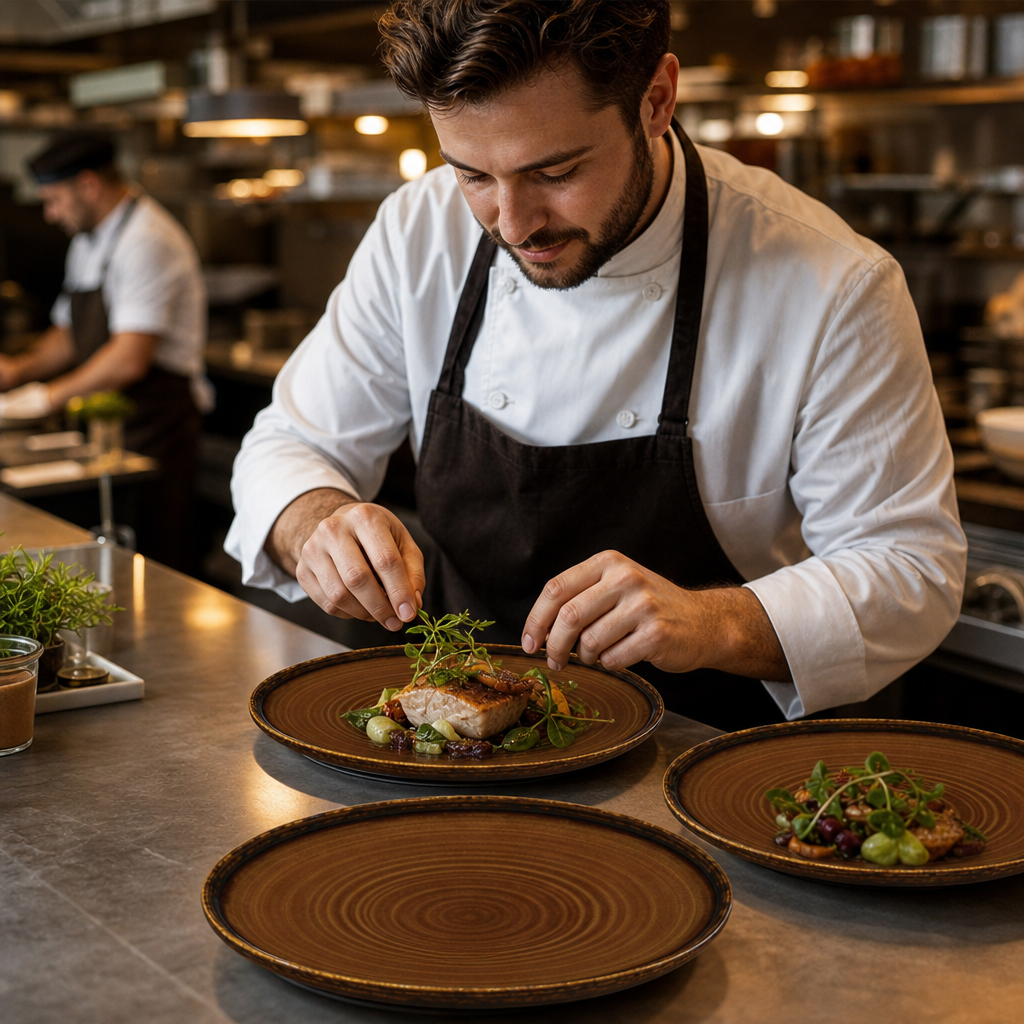 Walled Plates 260mm Brown Porcelain for Restaurants & Cafés (Pack of 6)