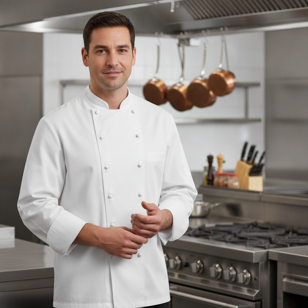 Cotton & Recycled Polyester White Chef Jacket for Professional Kitchens