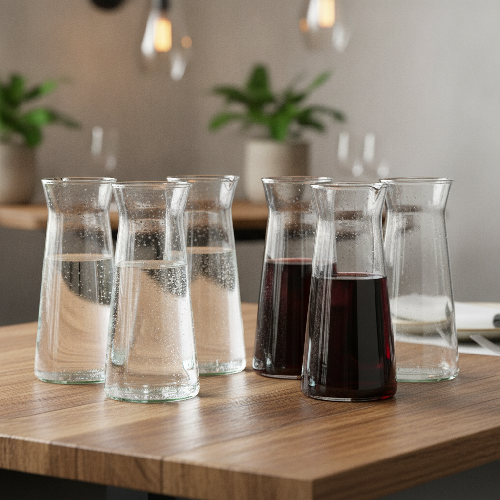 Recycled Glass Conical Carafes 1L for Serving Water & Wine (Pack of 6)