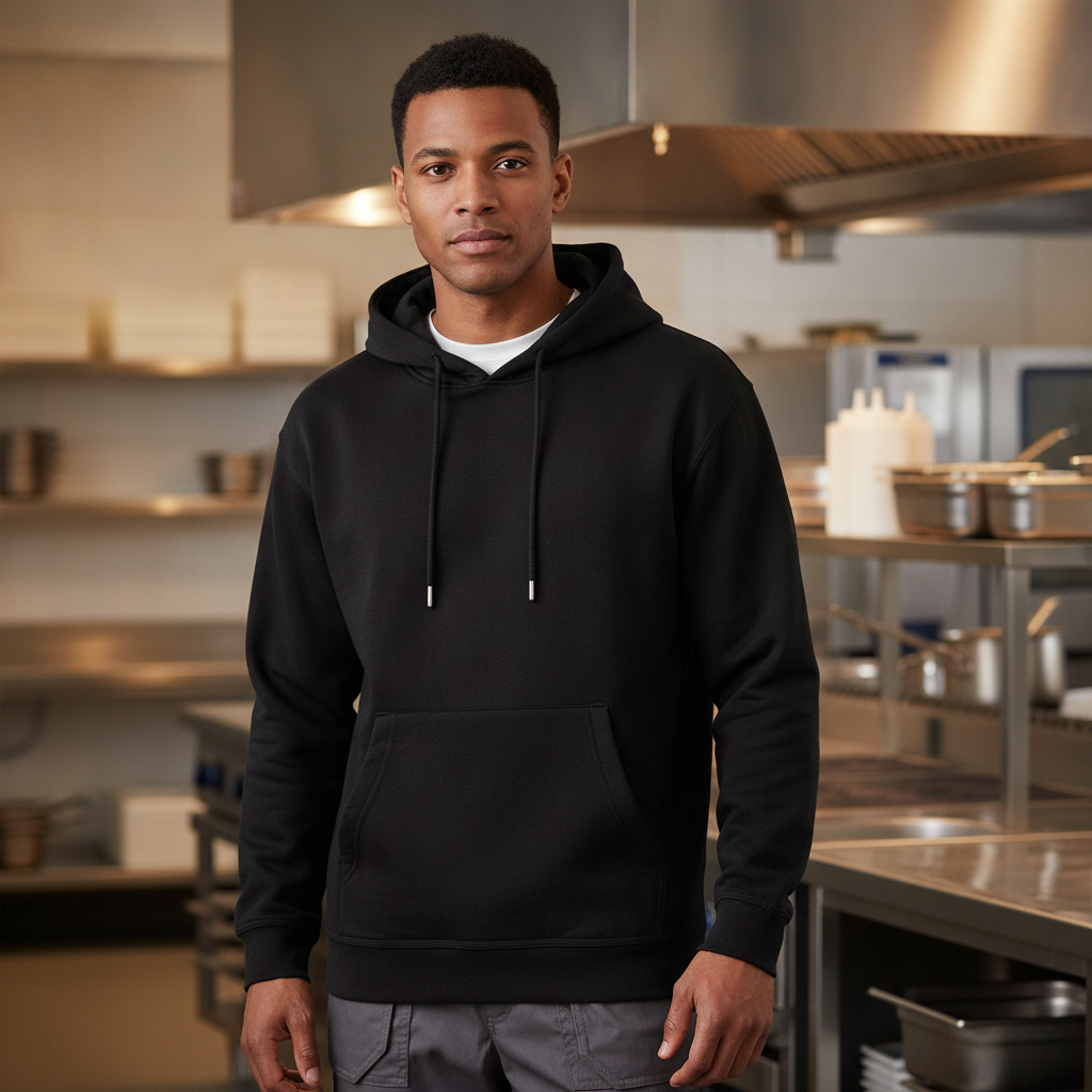 Polycotton Hooded Sweatshirt Black for Work and Leisure