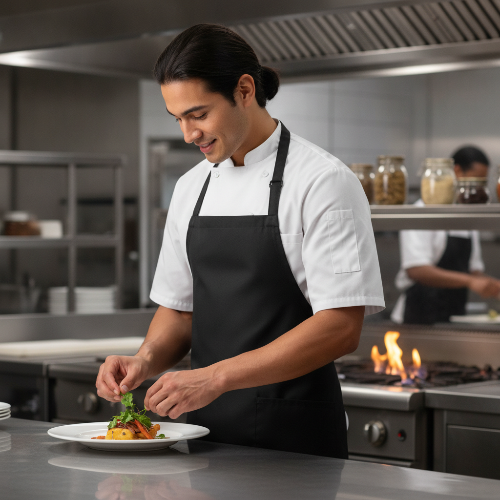 Black Polycotton Bib Apron for Restaurant Staff