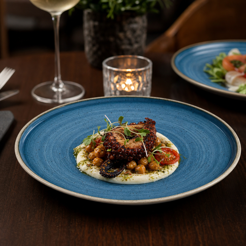 Blue Walled Plates 210mm Brown Vitrified Ceramic for Casual or Special Occasion Dining (Pack of 6)