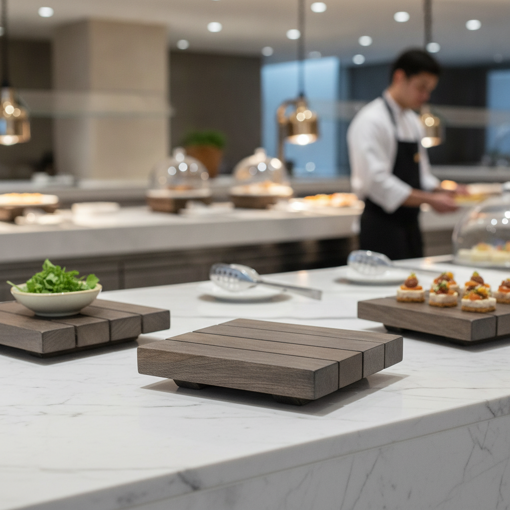 Wood Ash Grey Square Shelf Tile 152mm for Buffet Presentation