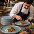 Hand-Decorated Stack Plates Blue Vitrified Ceramic for Hospitality Use (Pack of 12)