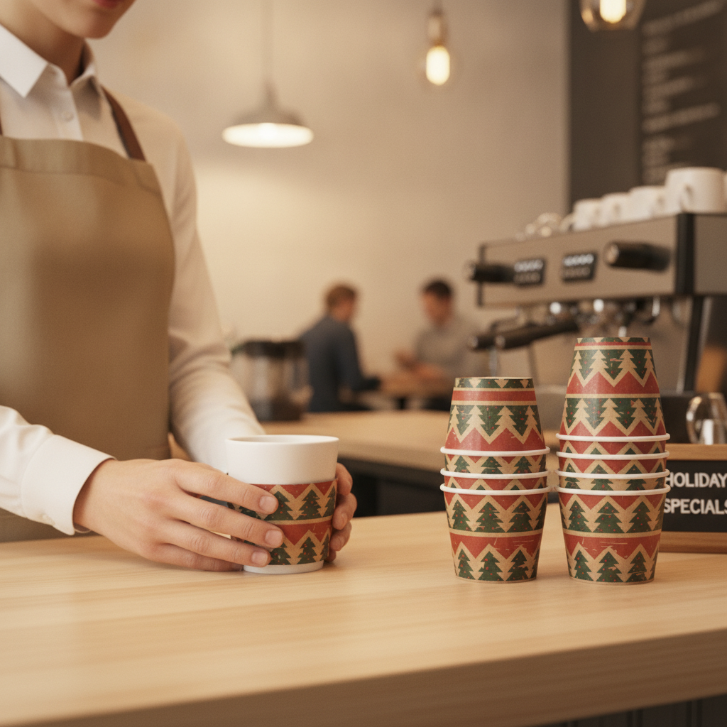 Paper Festive Cup Sleeves for 8oz Hot Cups (Pack of 100)