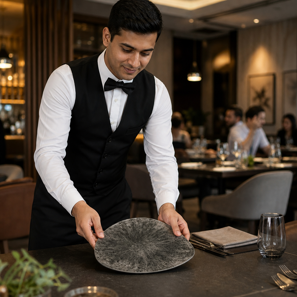 Plates 254mm Black Vitrified Ceramic for Dining (Pack of 12)